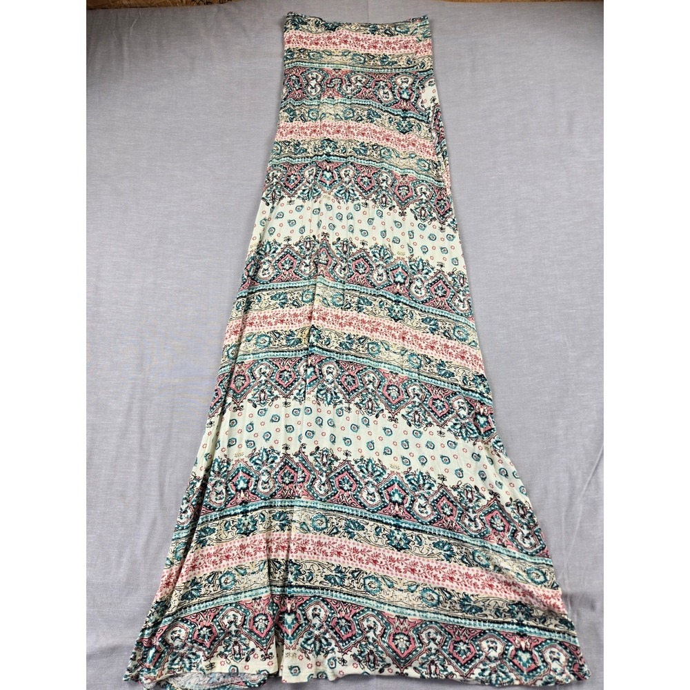 B_envied Womens Strapless Maxi Dress Small Pink Teal Boho Paisley BS3402F USA